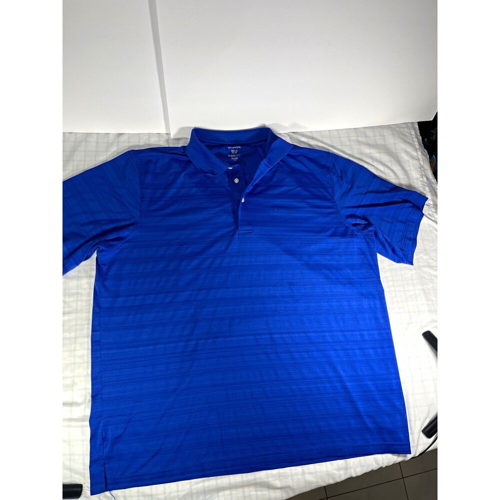 George Men's 2XL Blue Solid Short Sleeve Polo Shirt Polyester Spandex Big Tall